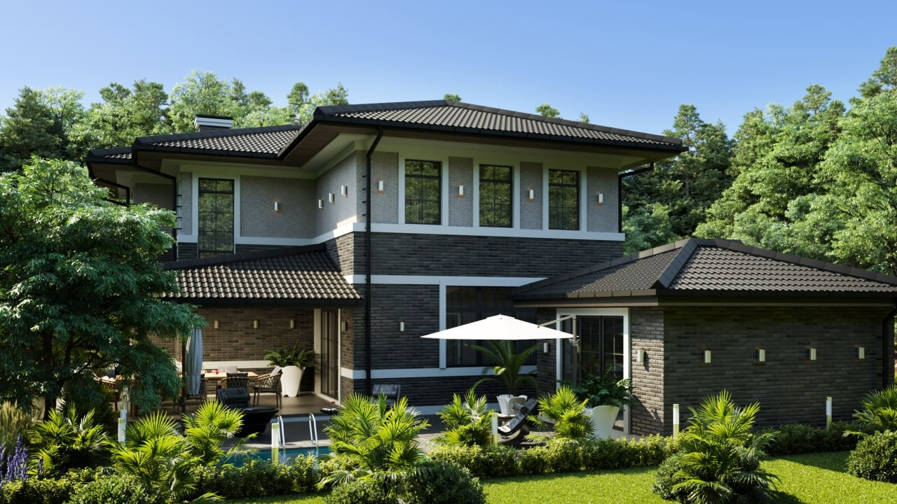 Двухэтажный дом площадью 185 м² в классическом современном стиле в п.Витязево. Архитектор Вера Каракезиди