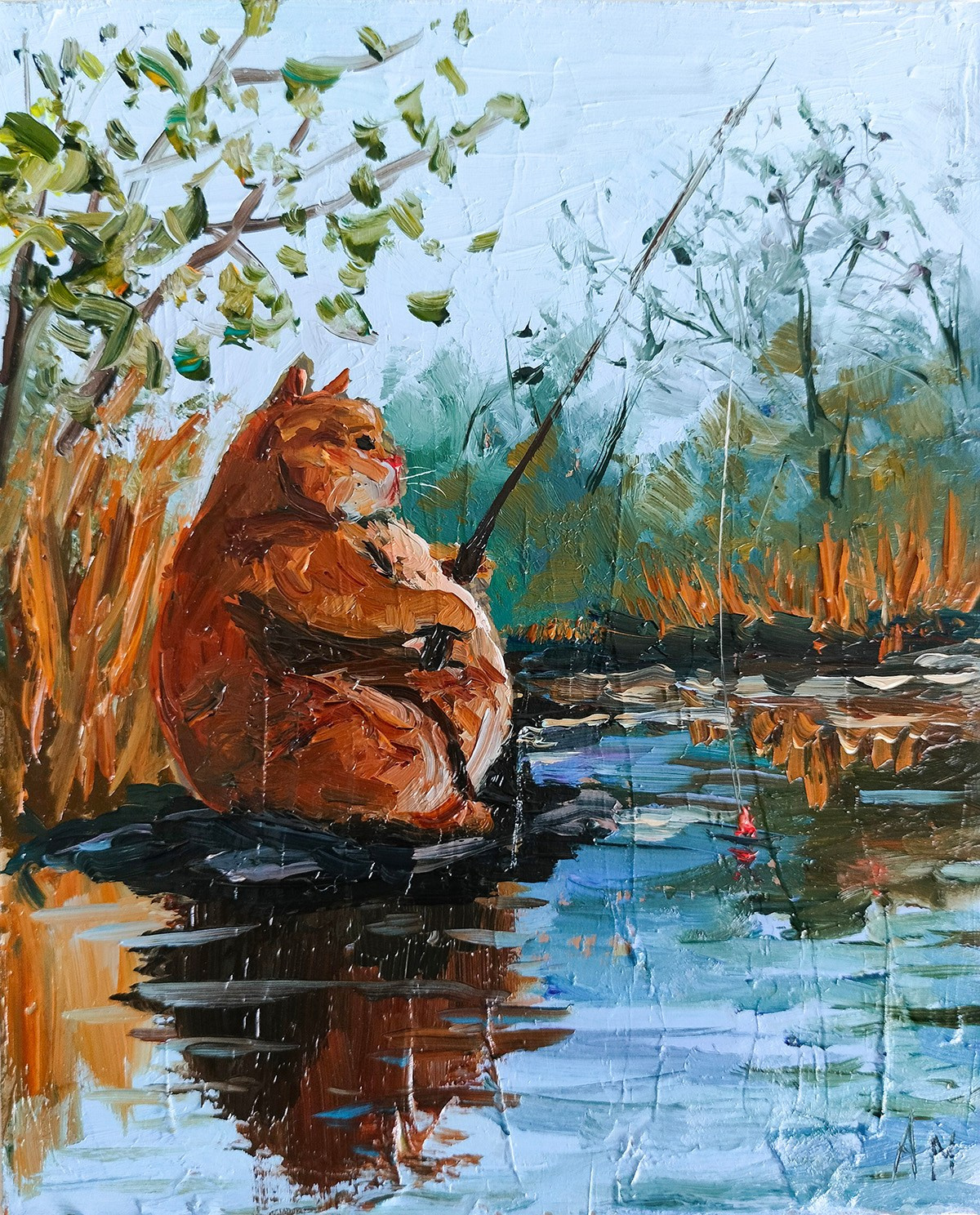 Кот который ловит рыбу. Купить картину в Саратове