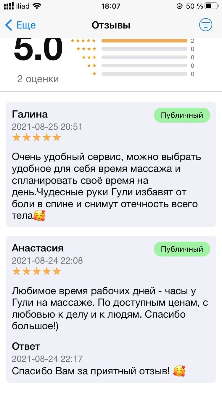 Отзывы. Кабинет массажа GuliMagnoli в Санкт-Петербурге