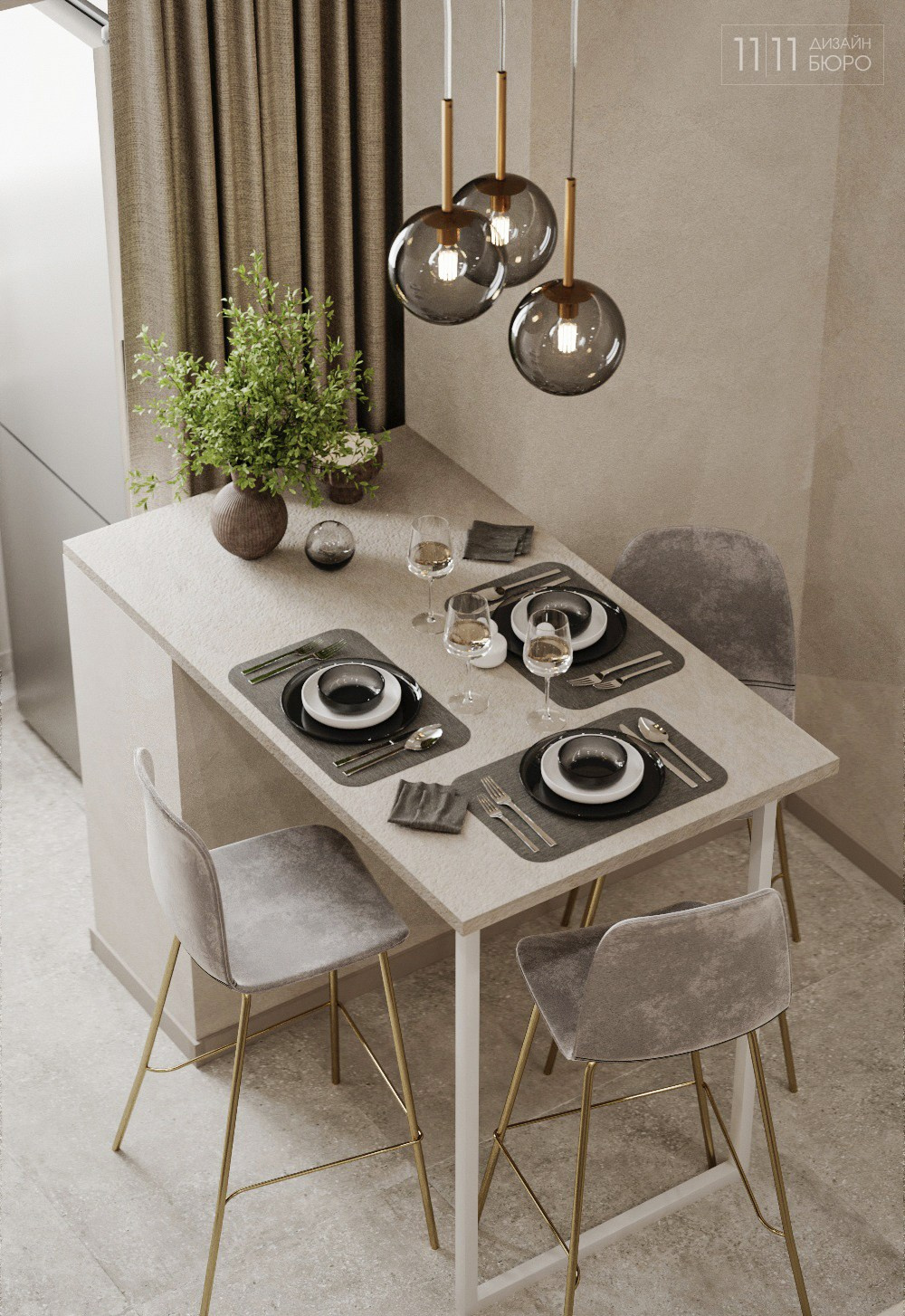 Обеденный барный стол в кухне, присоединение балкона