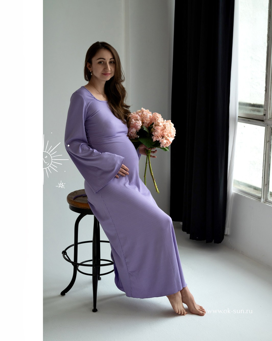 Фотосессия беременности с гортензиями в студии