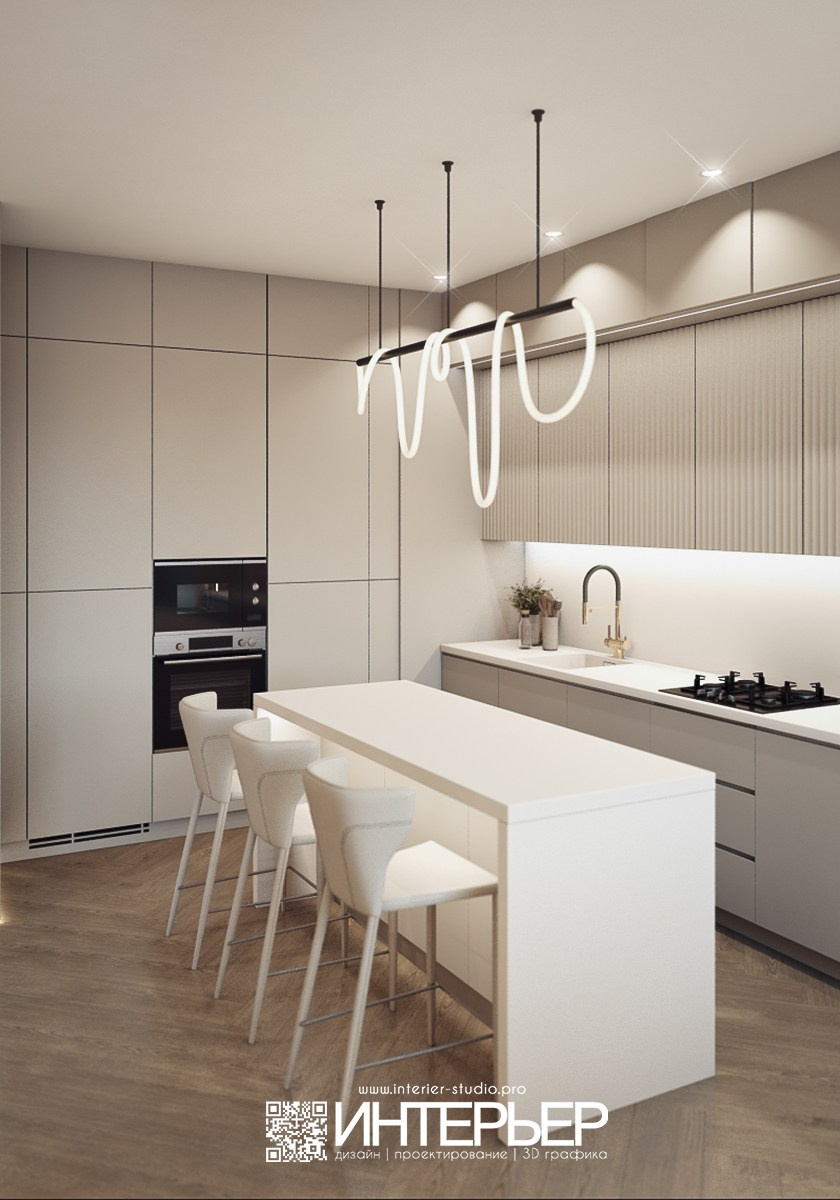 Квартира Михаила. ЖК Печорин. Вариант со светлой столешницей. Дизайн интерьера, 3D визуализация и 3D моделирование. Создание проектов и чертежей. КМВ: Кисловодск, Пятигорск, Ессентуки и удаленно