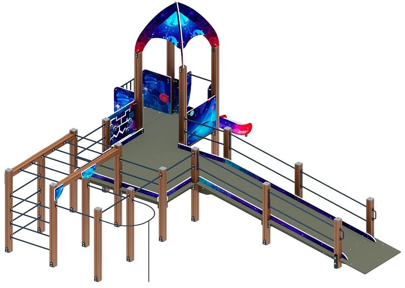 Забота Космопорт (космос) горка Н 750 ДОВ 20.14.02-01 Габариты (ШхДхВ): 5800х4020х3490 Зона безопасности, мм: 8800х7220 Скат горки: H=750 (металлический скат) 