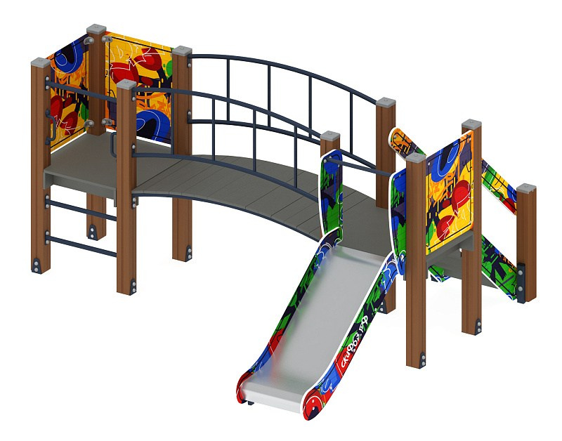 Карапуз (Граффити) - ДИК 1.001.03-03 - Игровой комплекс Н=750                                                                                                         Габариты (ШхДхВ): 2670x3060x1600                                                                                                                                                                     Зона безопасности, мм: 6060х6170                                                                                                                                                                          Скат горки: H=750 (металлический скат)