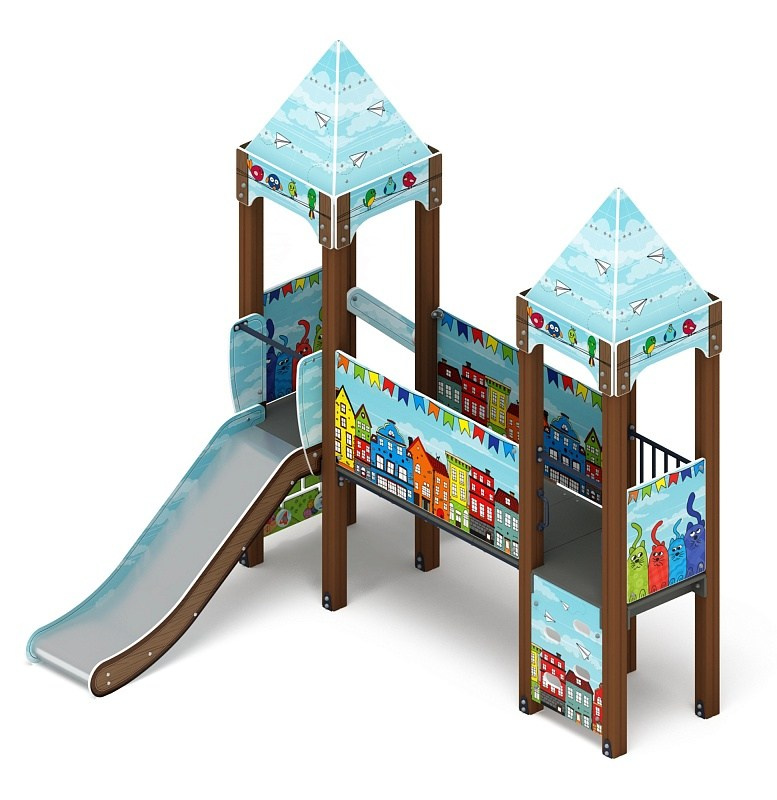 Королевство (Коты) - ДИК 1.15.06-21 - Игровой комплекс H=900                                                                                                              Габариты (ШхДхВ): 3100х3320х2650                                                                                                                                                                       Зона безопасности, мм: 6100х6820                                                                                                                                                                          Скат горки: H=900 (металлический скат)