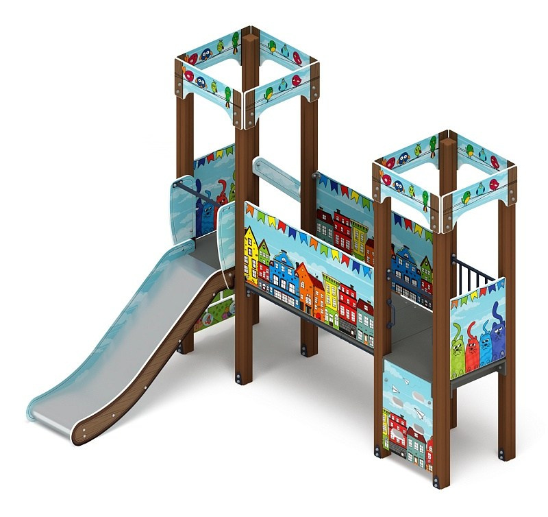 Королевство (Коты) - ДИК 1.15.06-11 - Игровой комплекс H=900                                                                                                              Габариты (ШхДхВ): 3100х3320х2650                                                                                                                                                                       Зона безопасности, мм: 6100х6820                                                                                                                                                                          Скат горки: H=900 (металлический скат)