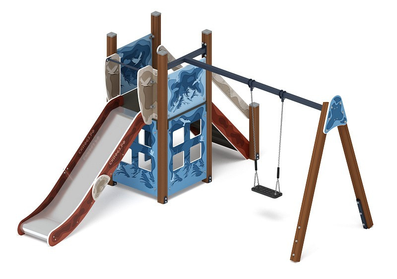 Счастливое детство (Алтай) - ДИК 2.01.01-04 - Игровой комплекс H=1200                                                                                         Габариты (ШхДхВ): 4080x3830x2500                                                                                                                                                                      Зона безопасности, мм: 8110х5330                                                                                                                                                                     Скат горки: H=1200 (металлический скат)