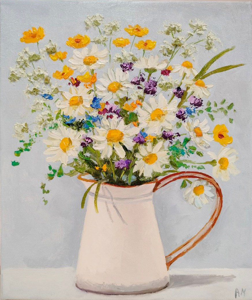 Купить картину маслом в Саратове цветы ромашки