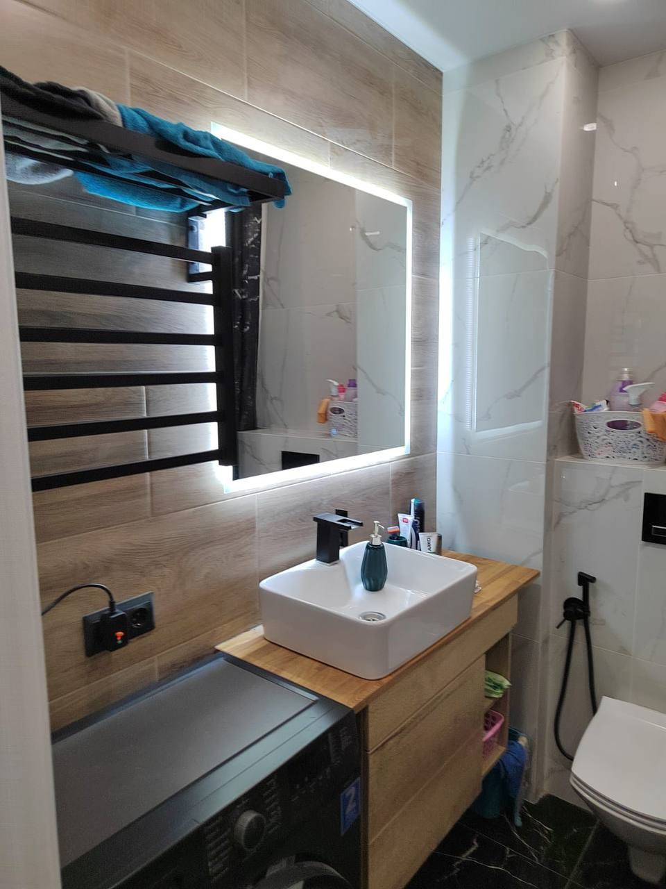 Ванная комната (с. Усады ул. Счастливая д. 13). Ремонт санузла, туалета, ванной под ключ в Казани. Укладка плитки