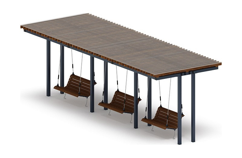 Пергола тент с качелями (прямая) - МФ 78.04.03-И1 /с поликарбонатом/ Габариты (ШхДхВ): 3000x8520x2805 мм Зона безопасности, мм: 8200х9520