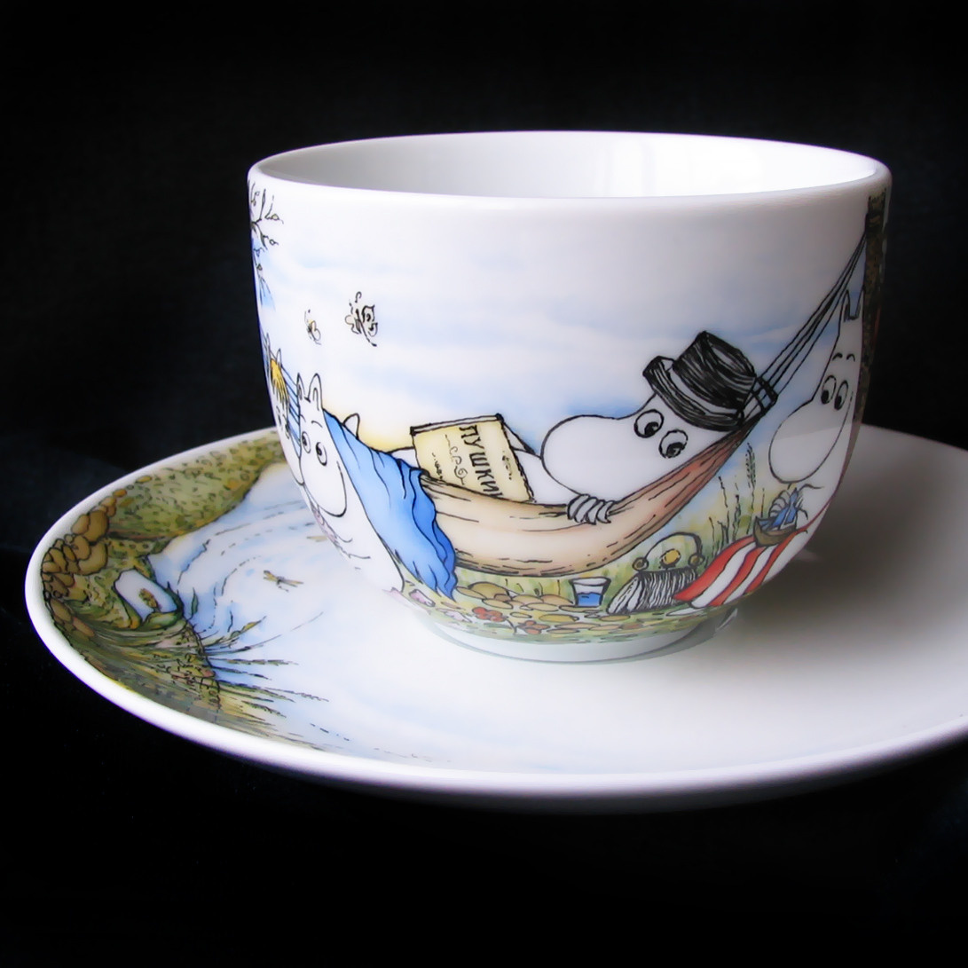 Чайная пара Муми-Тролли. Лето. Роспись фарфора в Санкт-Петербурге
