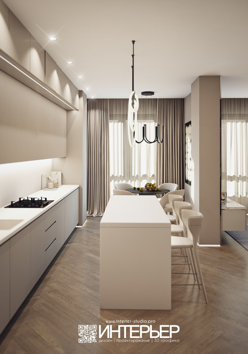 Квартира Михаила. ЖК Печорин. Вариант со светлой столешницей. Дизайн интерьера, 3D визуализация и 3D моделирование. Создание проектов и чертежей. КМВ: Кисловодск, Пятигорск, Ессентуки и удаленно