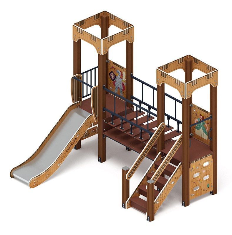 Королевство (Картонное) - ДИК 1.15.07-12 - Игровой комплекс H=900                                                                                                              Габариты (ШхДхВ): 3100х2480х2650                                                                                                                                                                       Зона безопасности, мм: 6100х5980                                                                                                                                                                          Скат горки: H=900 (металлический скат)