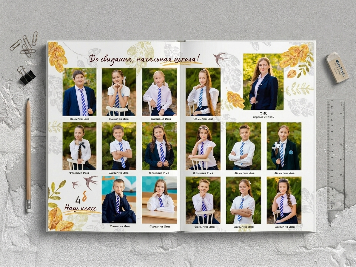 Виньетка 4 класса с портретами учеников и классным руководителем