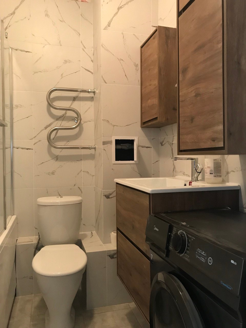 Ванная комната (ул. Генерала Махмута Гареева д. 5). Ремонт санузла, туалета, ванной под ключ в Казани. Укладка плитки