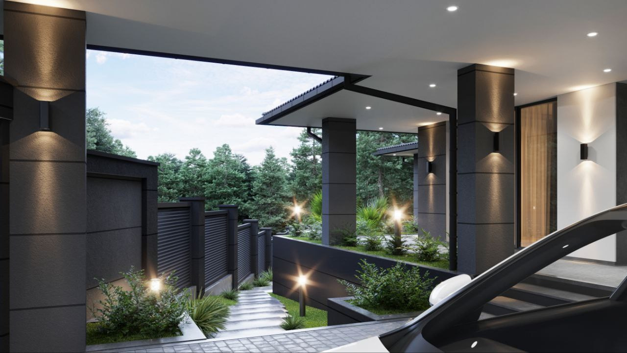 Проект дома с большими витражными окнами для ценителей изящных линий и современного дизайна. Архитектор Вера Каракезиди