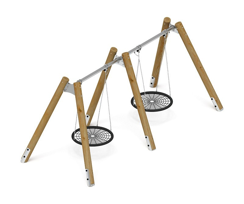 Качели (Лиственница орех) ИО 12.Р.05.05-Л.И1.02 Габариты (ШхДхВ): 5900х2250х2470 Зона безопасности, мм: 5900х7500 Возрастные ограничения от 3 лет