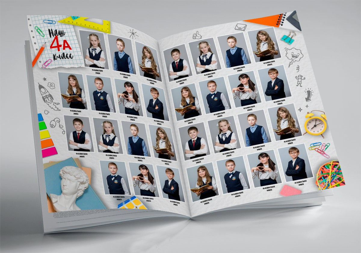 Альбом нач. школа 3 разворота. Выпускные фотоальбомы для детских садов и школ от Елены Пушкаревой.г.Воткинск