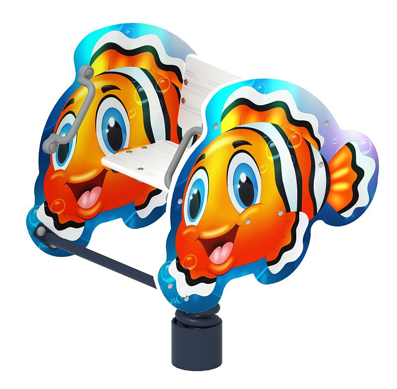 Рыбка - Качалка на пружине - ИО 22.17.04-И1 Габариты (ШхДхВ): 740х560х890 Зона безопасности, мм: 2740х2560 Возрастные ограничения весом не более 70 кг