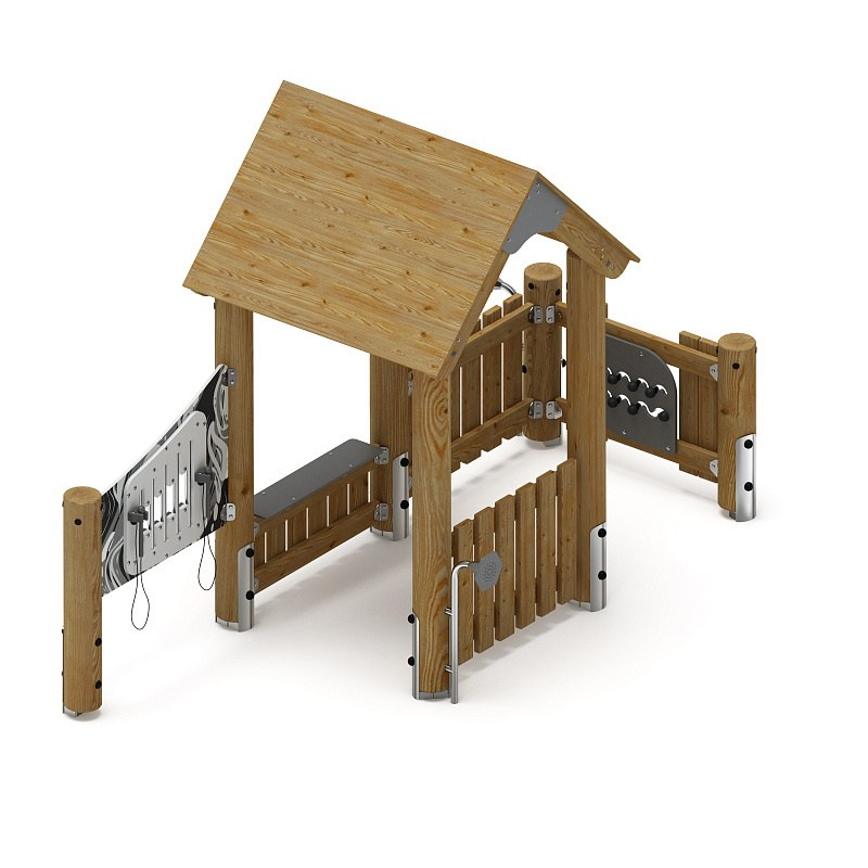 Домик (лиственница орех) МФ 10.24.01-Л.И1.02 Габариты (ШхДхВ): 1880х3660х2500 Зона безопасности, мм: 4880х6660