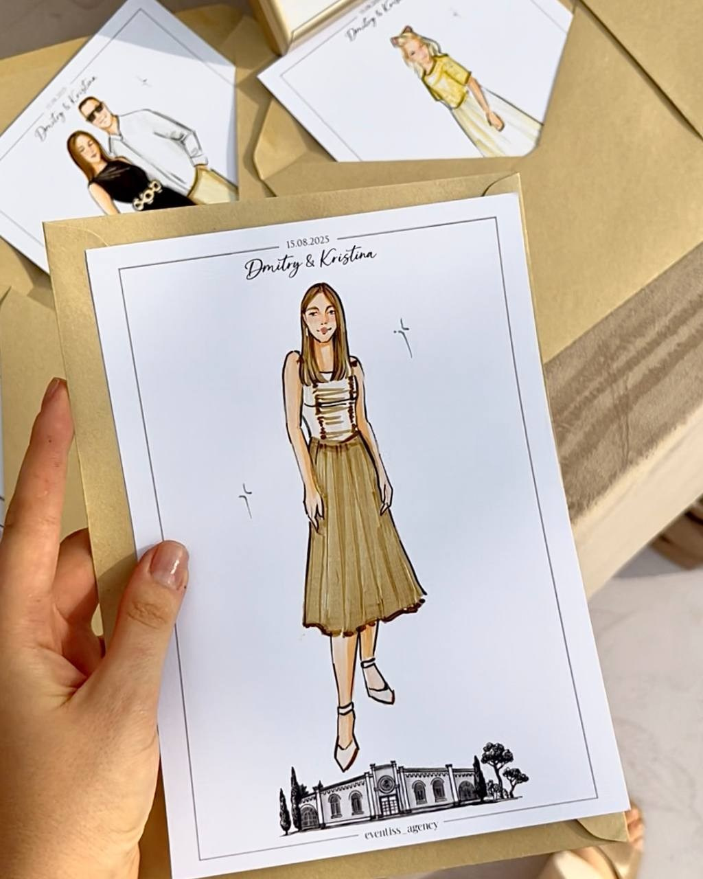 Скетчи  гостей на свадьбах, днях рождениях, праздниках в полный рост. Eventiss art agency| Художники и арт-услуги на мероприятие Москва и МО