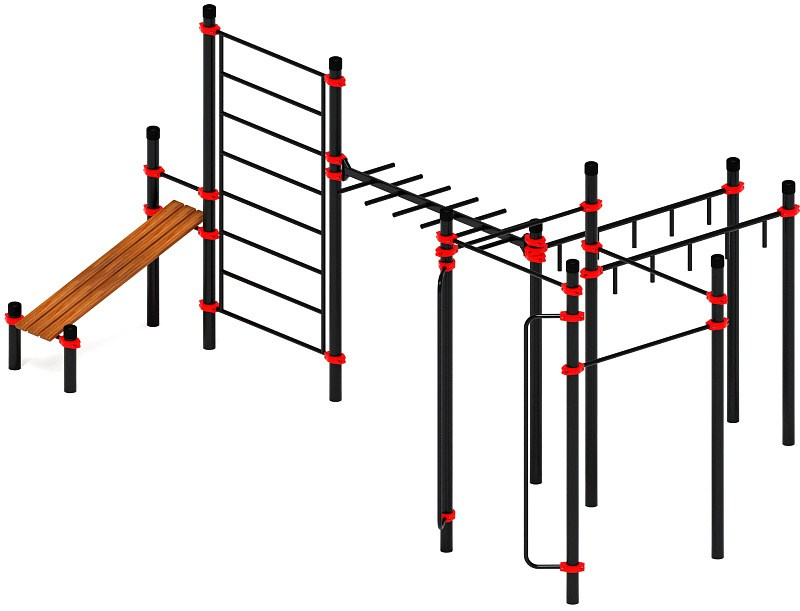 Воркаут ЛОВ 108 красный ВТ 102.14-01 Габариты (ШхДхВ):6240х3550х2600 Зона безопасности, мм:9240х6550