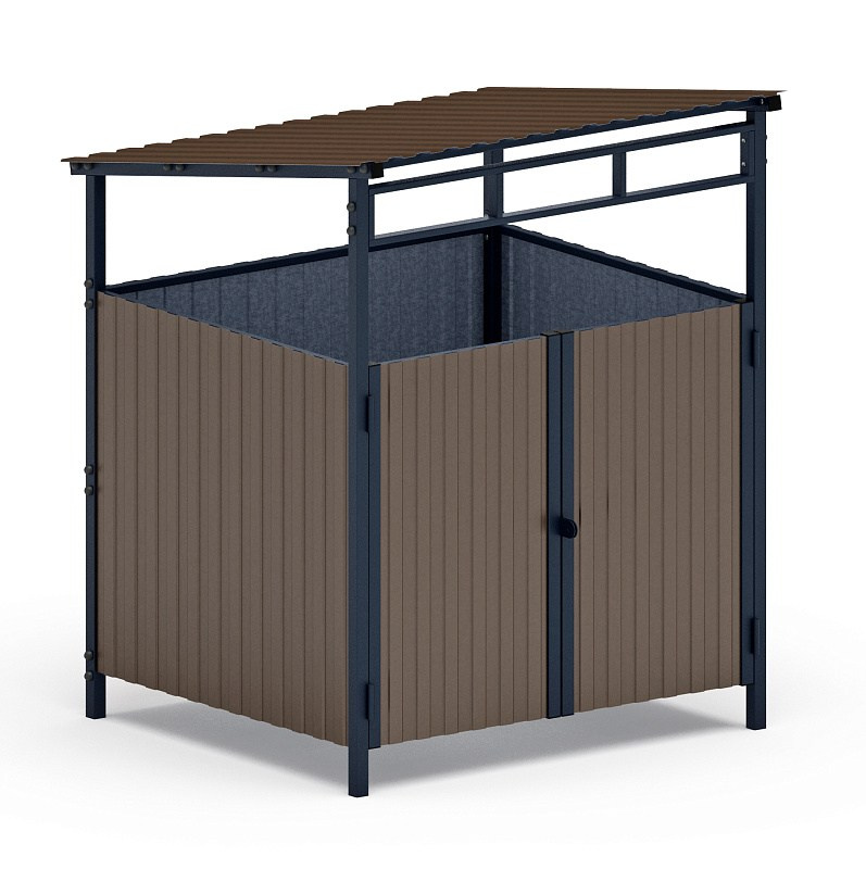 Навес контейнерной площадки для мусора (1 секция) МФ 55.02.02.1-02 Габариты (ШхДхВ): 1600х1750х2200 Зона безопасности, мм: 4600х6400