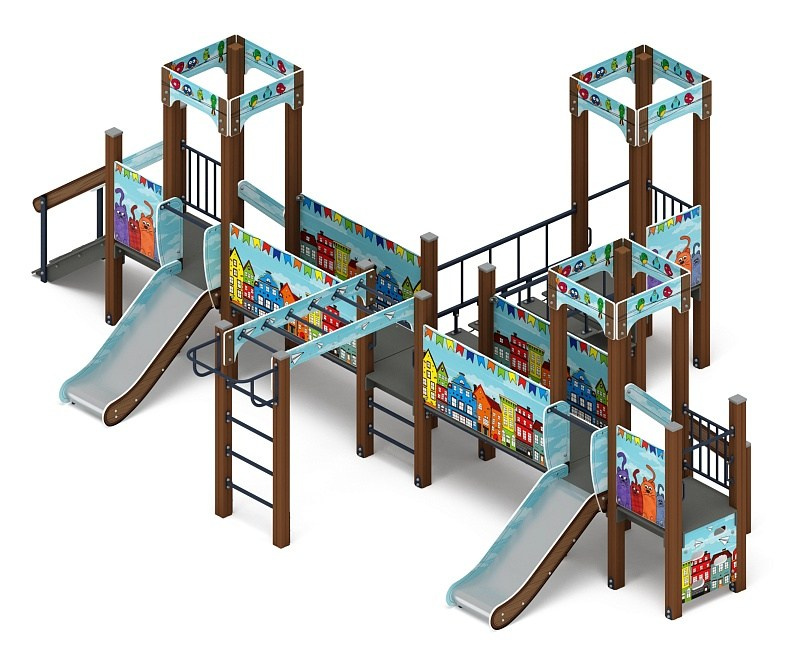 Королевство (Коты) - ДИК 1.15.05-11 - Игровой комплекс H=750                                                                                                              Габариты (ШхДхВ): 4980х7650х2650                                                                                                                                                                       Зона безопасности, мм: 7980х10650                                                                                                                                                                          Скат горки: H=750 (металлический скат)