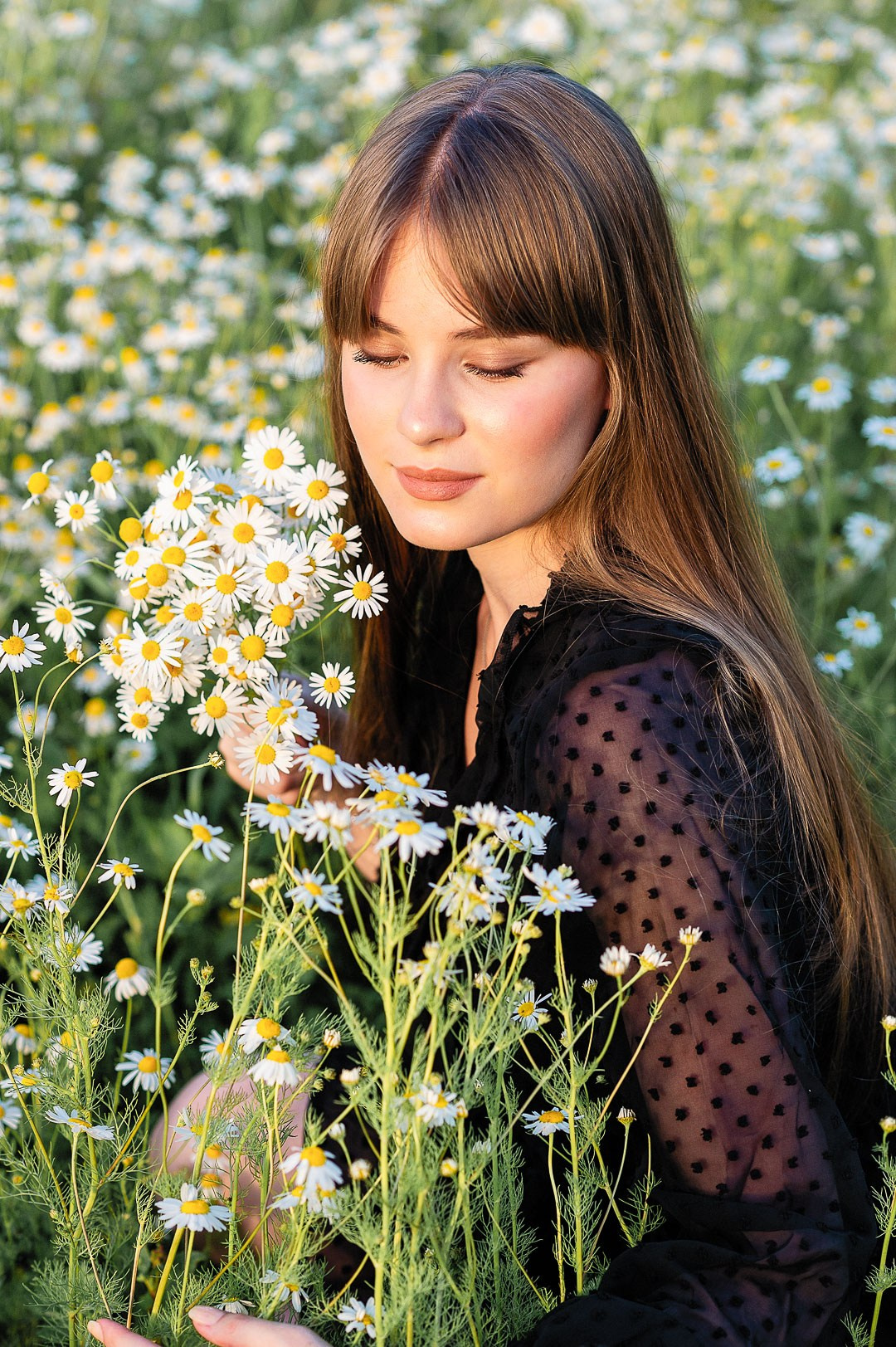 девушка и ромашковое поле