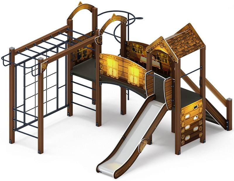 Рада (ЭКО) - ДИК 2.01.2.03-02 - Игровой комплекс H=1200                                                                                                                    Габариты (ШхДхВ): 4500x3520x3000                                                                                                                                                                       Зона безопасности, мм: 7600х6520                                                                                                                                                                  Скат горки: H=1200 (металлический скат)