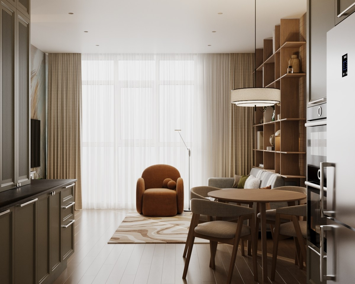 Кухня —гостиная ЖК Голландия. Визуализатор Векшина Елена