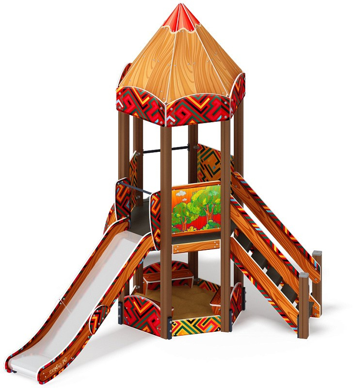 Карандаши - ДИК 2.26.01-01.С - Игровой комплекс Н=1200                                                                                                                   Габариты (ШхДхВ): 4090x3520x4470                                                                                                                                                                       Зона безопасности, мм: 6520х7590                                                                                                                                                                          Скат горки: H=1200 (металлический скат)