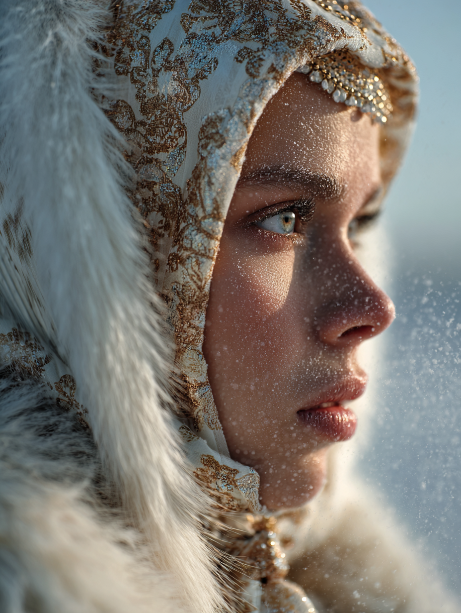 AI художественный портрет в зимнем народном стиле, визуальная концепция Масленицы