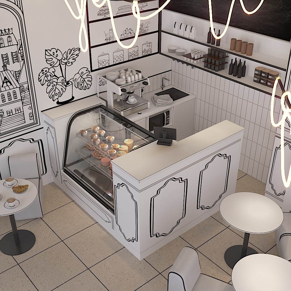 Кофейня в графичном стиле. Студия дизайна FishkaRom в Краснодаре и по всей России