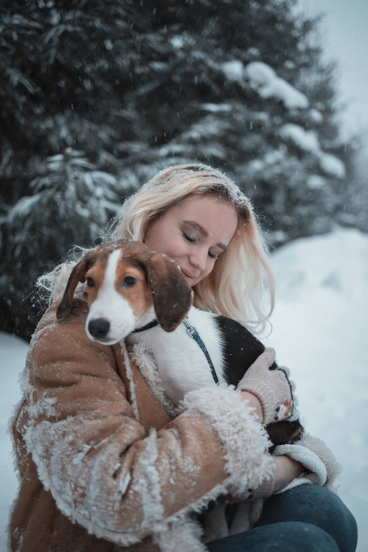 Новогодняя фотосессия с любимым питомцем. Семейный, индивидуальный фотограф в Москве Ангели Марина