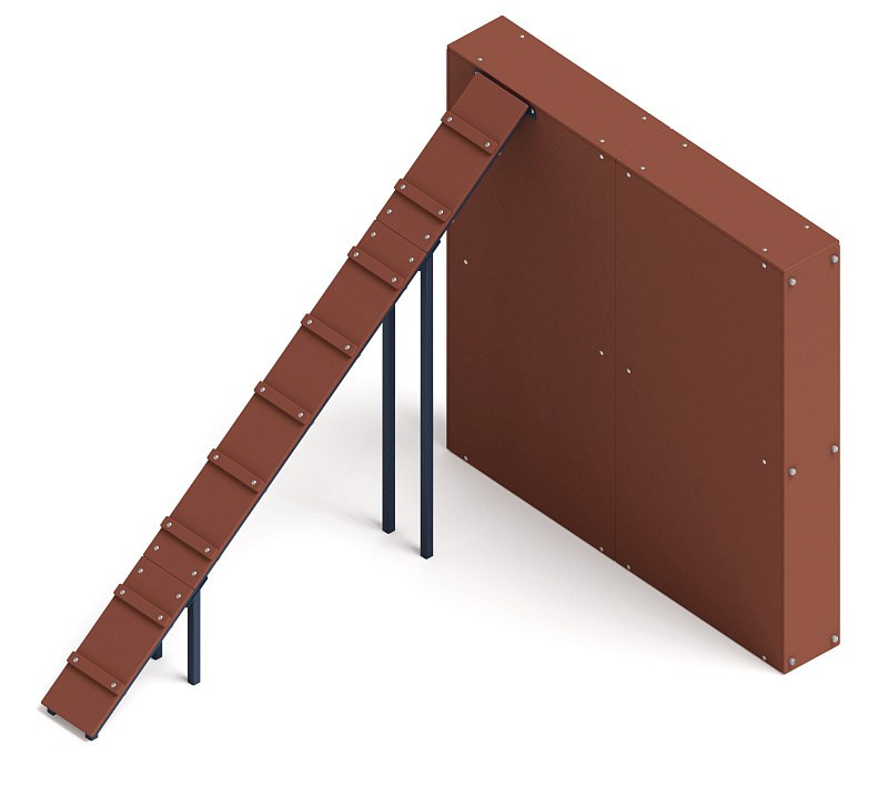 Забор с наклонной доской СО 2.95.04 Габариты (ШхДхВ): 2000х2645х2000 Зона безопасности, мм: 5000х5645 Высота падения 2000 мм 