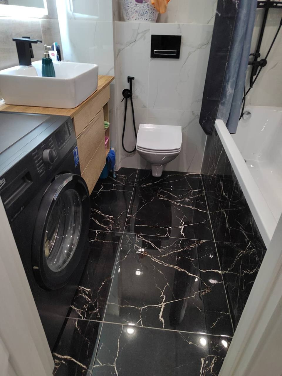 Ванная комната (с. Усады ул. Счастливая д. 13). Ремонт санузла, туалета, ванной под ключ в Казани. Укладка плитки