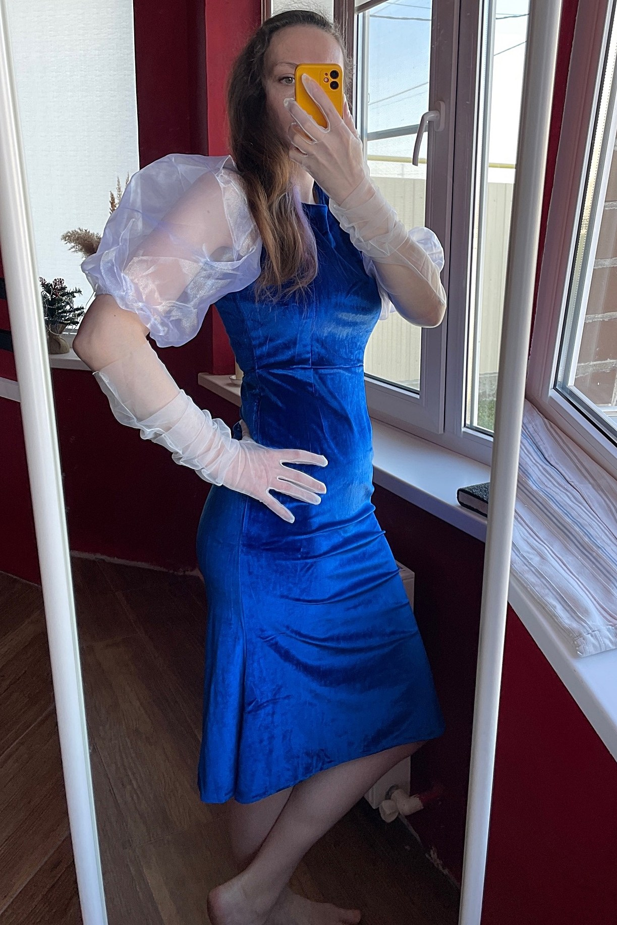 Аренда синее платье с пышным рукавом, для фотосессий Краснодар