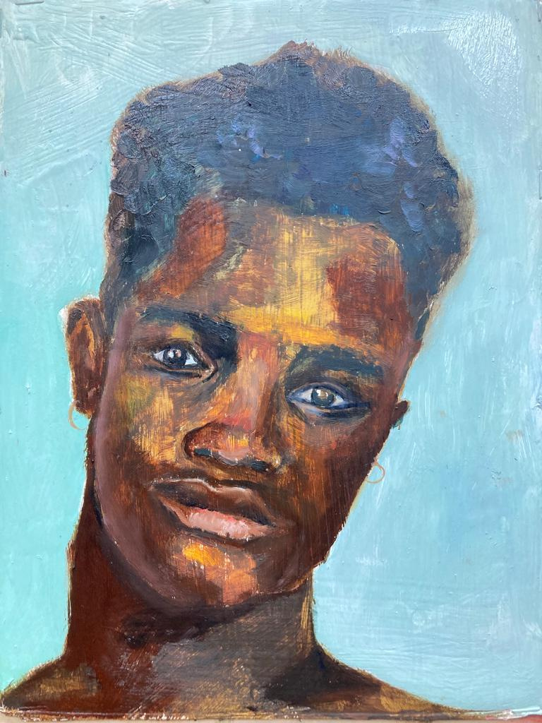 портрет негритянского  юноши в стиле фаюмского портрета маслом