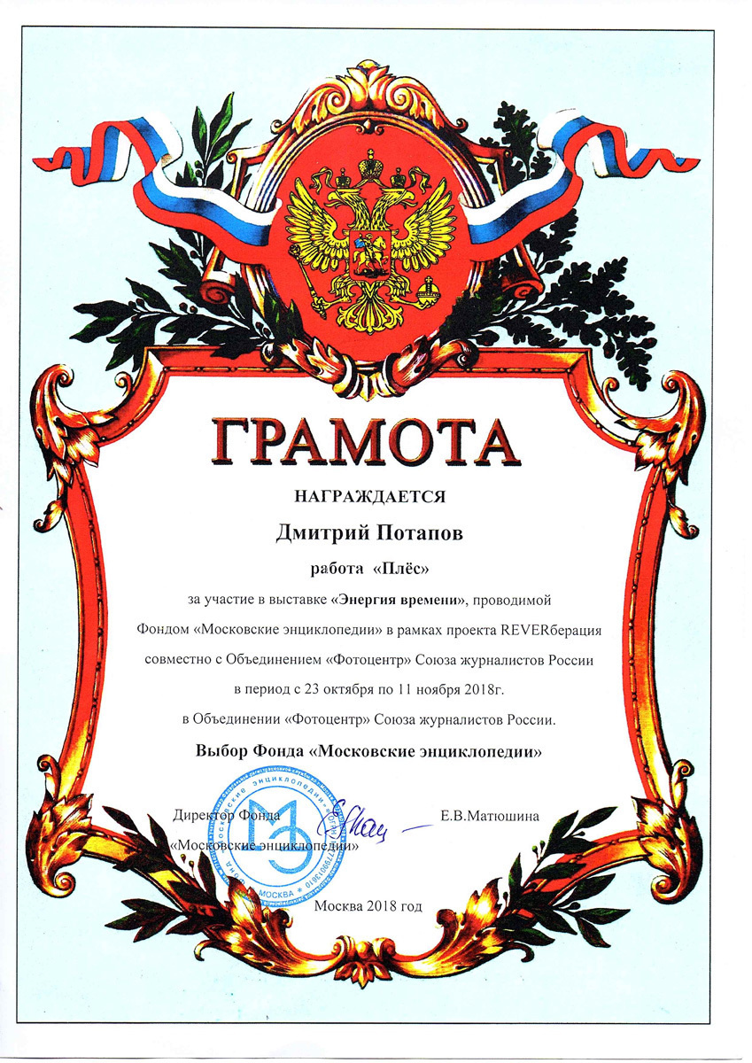 Награды. Московский фотограф Дмитрий Потапов