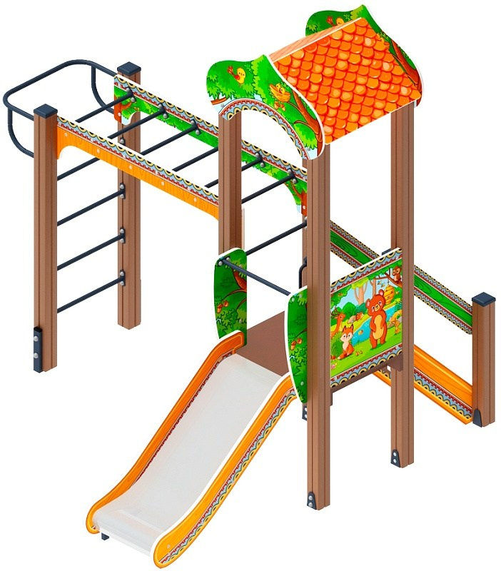 Полянка горка Н 750 ДИК 1.16.05-01                                                                                                                                                             Габариты (ШхДхВ): 2770х2675х2920                                                                                                                                                                          Зона безопасности, мм: 5770х6175                                                                                                                                                                         Скат горки: H=750 (металлический скат)