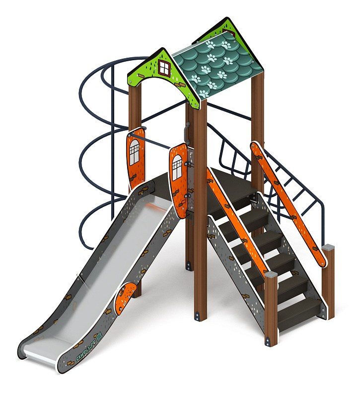 Играйте с нами (Город) - ДИК 2.01.1.04-01 - Игровой комплекс H=1200                                                                                          Габариты (ШхДхВ): 4260x2970x3000                                                                                                                                                                     Зона безопасности, мм:  7760х5970                                                                                                                                                                        Скат горки: H=1200 (металлический скат)                                                                                                                                           Возрастные ограничения от 5 до 12 лет