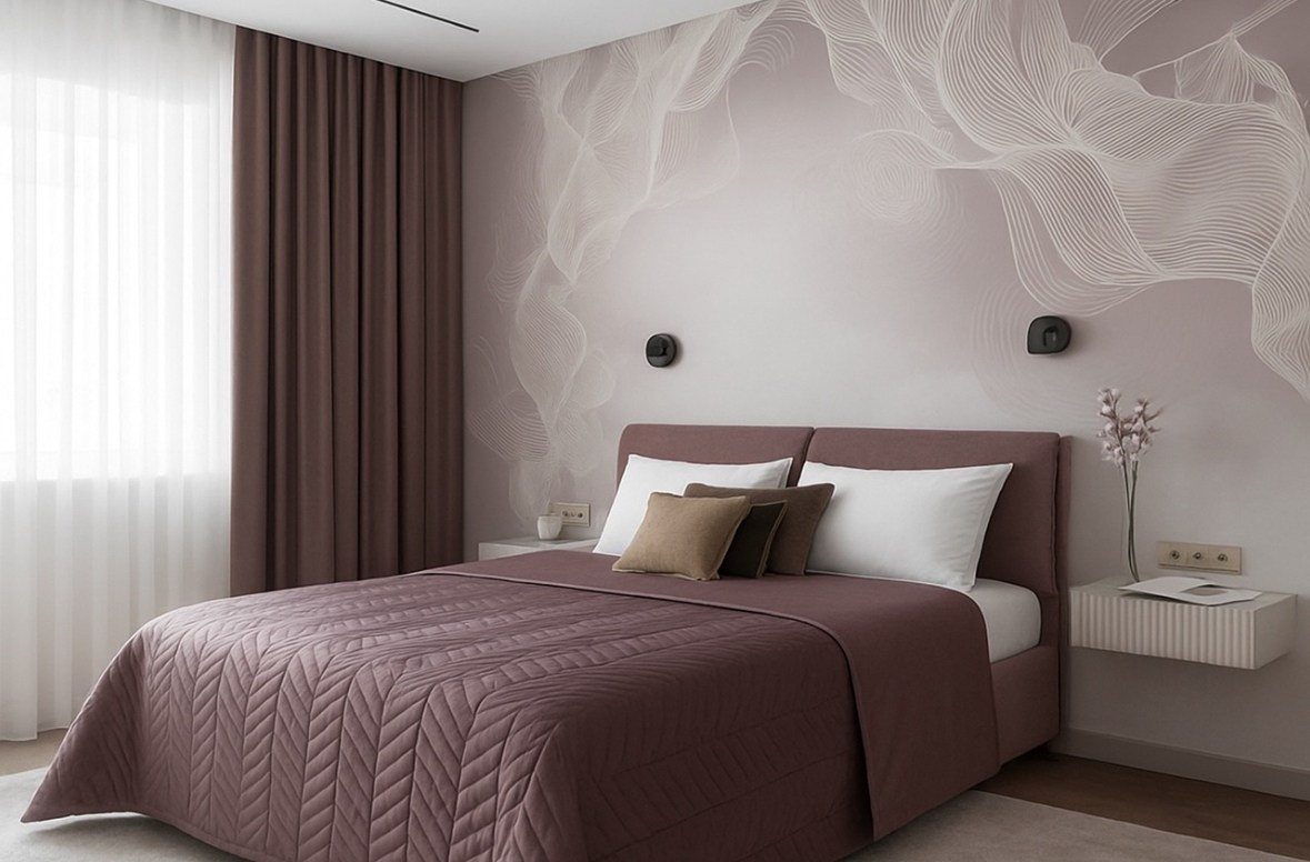 Интерьер спальни в лиловых тонах