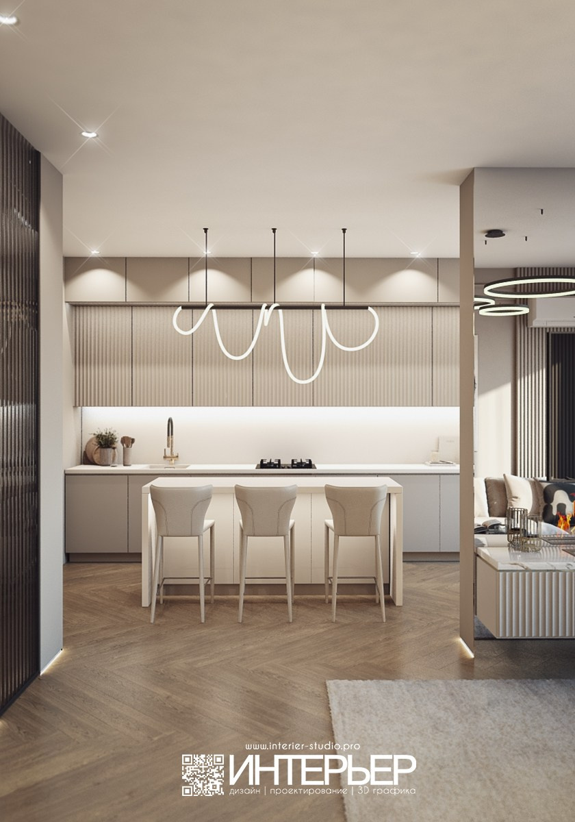 Квартира Михаила. ЖК Печорин. Вариант со светлой столешницей. Дизайн интерьера, 3D визуализация и 3D моделирование. Создание проектов и чертежей. КМВ: Кисловодск, Пятигорск, Ессентуки и удаленно
