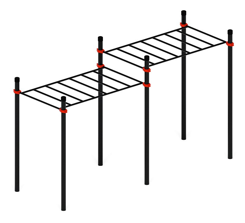Воркаут 108 красный ВТ 12.19-01 Габариты (ШхДхВ):4340х1520х2600 Зона безопасности, мм:7340х4520 Возрастные ограничения от 14 лет, весом не более 100 кг