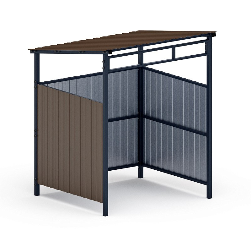 Навес контейнерной площадки для мусора (1 секция) МФ 55.02.03.1-02 Габариты (ШхДхВ): 1600х1750х2200 Зона безопасности, мм: 4600х6400