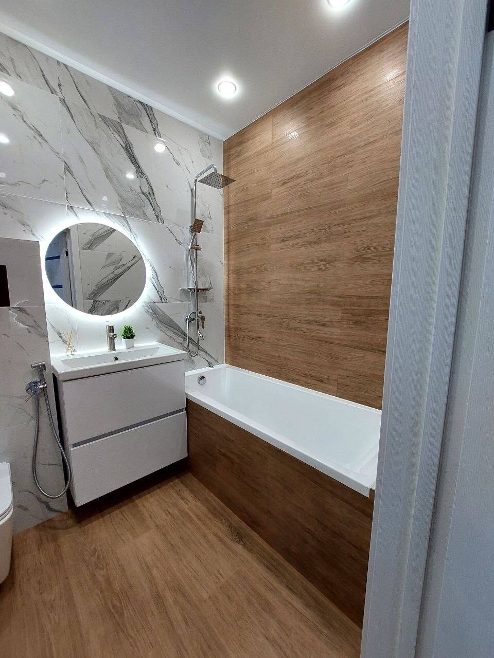 Ванная комната (ЖК Мечта, ул. Мансура Хасанова д. 13). Ремонт санузла, туалета, ванной под ключ в Казани. Укладка плитки