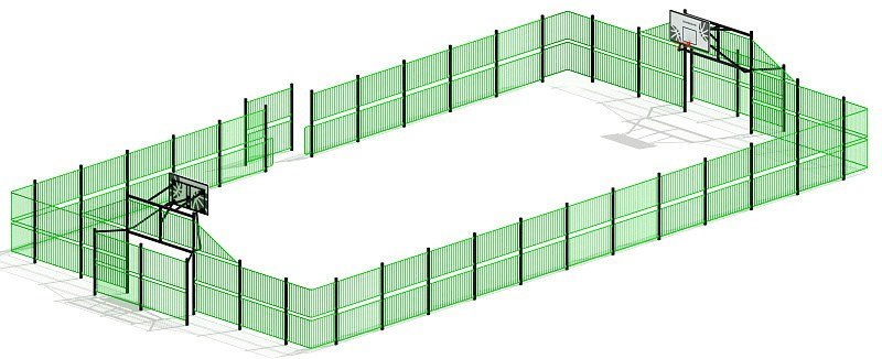 Мультиспортарена СО 88.27.14-02 Габариты (ШхДхВ): 26980х14560х3880 Зона безопасности, мм: 29980х17560