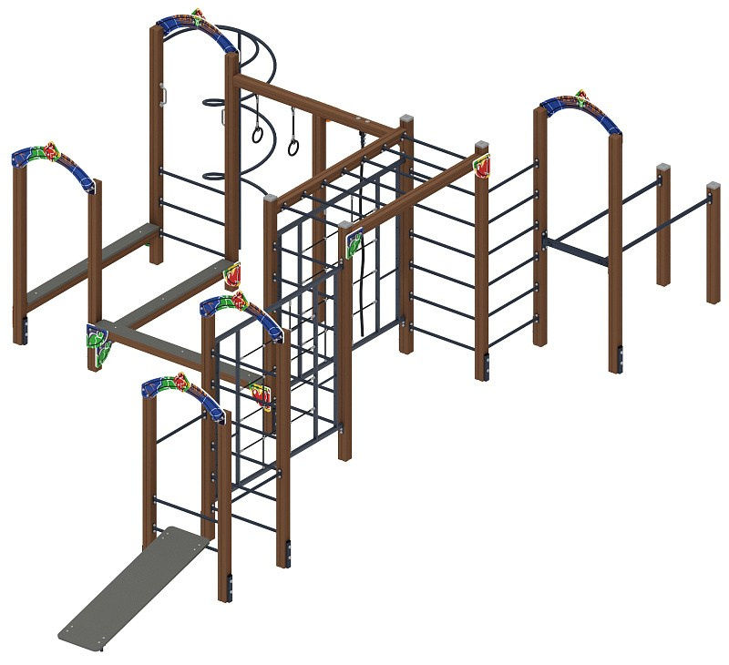 Спортивная серия (Граффити) СК 2.01.07-01 Габариты (ШхДхВ): 9500х4950х2820 Зона безопасности, мм: 12500х7950 Возрастные ограничения 5-12 лет