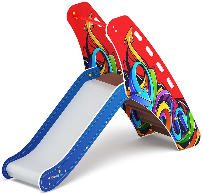Горка мини - ИО 41.01.09-01 - (Граффити) H=750 Габариты (ШхДхВ): 570x2120x1550 Зона безопасности, мм: 3570х5620 Скат горки: H=750 (металлический скат) Возрастные ограничения от 3 до 12 лет, весом не более 70 кг